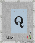 A taped needlepoint canvas with the design: Banner 13 mesh count Squared Q Black on Light Blue.