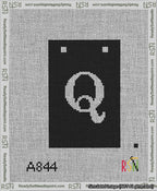 A taped needlepoint canvas with the design: Banner 13 mesh count Squared Q White on Black.