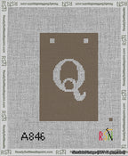 A taped needlepoint canvas with the design: Banner 13 mesh count Squared Q White on Brown.