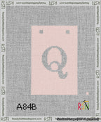 A taped needlepoint canvas with the design: Banner 13 mesh count Squared Q White on Pink.