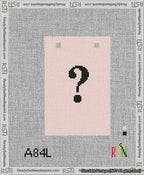 A taped needlepoint canvas with the design: Banner 13 mesh count Squared Question Black on Pink.