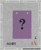 A taped needlepoint canvas with the design: Banner 13 mesh count Squared Question Black on Purple.