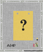 A taped needlepoint canvas with the design: Banner 13 mesh count Squared Question Black on Yellow.