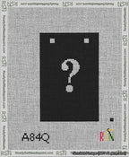 A taped needlepoint canvas with the design: Banner 13 mesh count Squared Question White on Black.