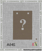 A taped needlepoint canvas with the design: Banner 13 mesh count Squared Question White on Brown.