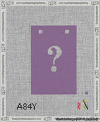 A taped needlepoint canvas with the design: Banner 13 mesh count Squared Question White on Purple.