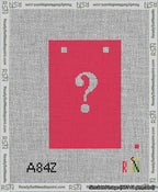 A taped needlepoint canvas with the design: Banner 13 mesh count Squared Question White on Red.