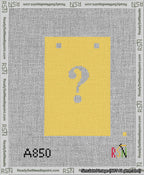 A taped needlepoint canvas with the design: Banner 13 mesh count Squared Question White on Yellow.