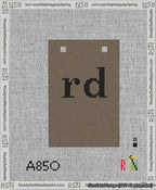 A taped needlepoint canvas with the design: Banner 13 mesh count Squared rd Black on Brown.