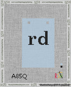 A taped needlepoint canvas with the design: Banner 13 mesh count Squared rd Black on Light Blue.
