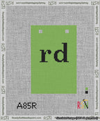 A taped needlepoint canvas with the design: Banner 13 mesh count Squared rd Black on Light Green.
