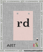 A taped needlepoint canvas with the design: Banner 13 mesh count Squared rd Black on Pink.