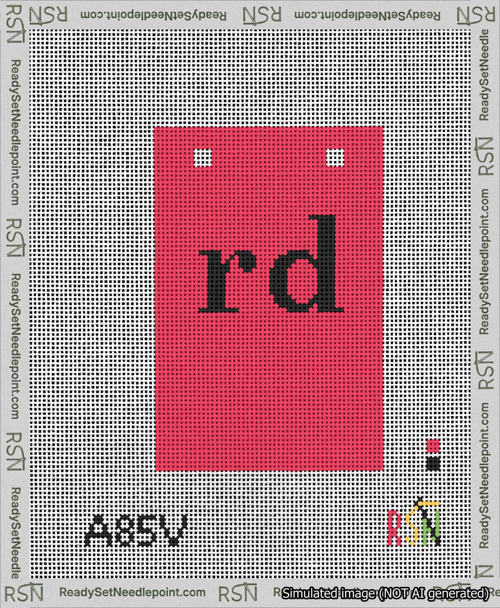 A taped needlepoint canvas with the design: Banner 13 mesh count Squared rd Black on Red.