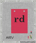 A taped needlepoint canvas with the design: Banner 13 mesh count Squared rd Black on Red.