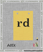 A taped needlepoint canvas with the design: Banner 13 mesh count Squared rd Black on Yellow.