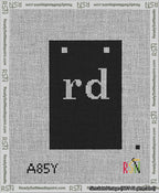 A taped needlepoint canvas with the design: Banner 13 mesh count Squared rd White on Black.
