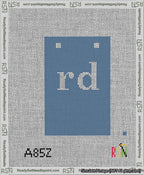 A taped needlepoint canvas with the design: Banner 13 mesh count Squared rd White on Blue.