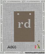 A taped needlepoint canvas with the design: Banner 13 mesh count Squared rd White on Brown.