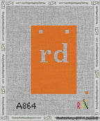 A taped needlepoint canvas with the design: Banner 13 mesh count Squared rd White on Orange.