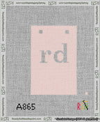 A taped needlepoint canvas with the design: Banner 13 mesh count Squared rd White on Pink.