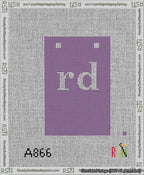A taped needlepoint canvas with the design: Banner 13 mesh count Squared rd White on Purple.