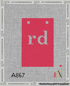 A taped needlepoint canvas with the design: Banner 13 mesh count Squared rd White on Red.