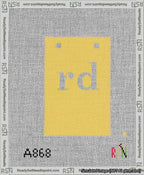 A taped needlepoint canvas with the design: Banner 13 mesh count Squared rd White on Yellow.
