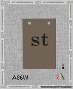 A taped needlepoint canvas with the design: Banner 13 mesh count Squared st Black on Brown.