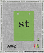 A taped needlepoint canvas with the design: Banner 13 mesh count Squared st Black on Light Green.