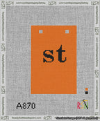 A taped needlepoint canvas with the design: Banner 13 mesh count Squared st Black on Orange.