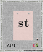 A taped needlepoint canvas with the design: Banner 13 mesh count Squared st Black on Pink.