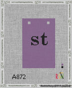 A taped needlepoint canvas with the design: Banner 13 mesh count Squared st Black on Purple.