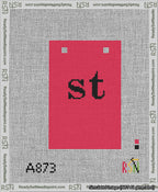 A taped needlepoint canvas with the design: Banner 13 mesh count Squared st Black on Red.