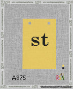 A taped needlepoint canvas with the design: Banner 13 mesh count Squared st Black on Yellow.