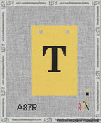 A taped needlepoint canvas with the design: Banner 13 mesh count Squared T Black on Yellow.