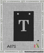 A taped needlepoint canvas with the design: Banner 13 mesh count Squared T White on Black.