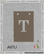 A taped needlepoint canvas with the design: Banner 13 mesh count Squared T White on Brown.