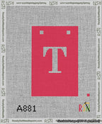 A taped needlepoint canvas with the design: Banner 13 mesh count Squared T White on Red.