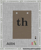 A taped needlepoint canvas with the design: Banner 13 mesh count Squared th Black on Brown.
