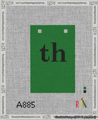 A taped needlepoint canvas with the design: Banner 13 mesh count Squared th Black on Green.