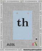 A taped needlepoint canvas with the design: Banner 13 mesh count Squared th Black on Light Blue.