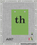 A taped needlepoint canvas with the design: Banner 13 mesh count Squared th Black on Light Green.