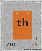 A taped needlepoint canvas with the design: Banner 13 mesh count Squared th Black on Orange.