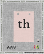 A taped needlepoint canvas with the design: Banner 13 mesh count Squared th Black on Pink.