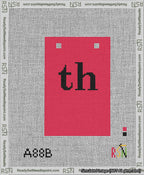 A taped needlepoint canvas with the design: Banner 13 mesh count Squared th Black on Red.