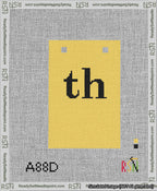 A taped needlepoint canvas with the design: Banner 13 mesh count Squared th Black on Yellow.