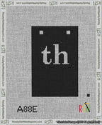 A taped needlepoint canvas with the design: Banner 13 mesh count Squared th White on Black.