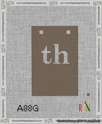 A taped needlepoint canvas with the design: Banner 13 mesh count Squared th White on Brown.