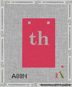 A taped needlepoint canvas with the design: Banner 13 mesh count Squared th White on Red.
