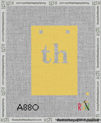 A taped needlepoint canvas with the design: Banner 13 mesh count Squared th White on Yellow.